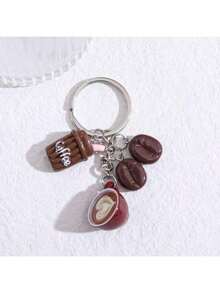 1pc Cute Teddy Bear Coffee Charm Keychain - Brown (Coffee Bean Color), With Metal Ring Closure - Birthday, Coffee Lover Gift, Party Favor, Bag & Notebook Decor - Women's Fashion Accessory, Fun Design, Durable Metal Ring, Ideal For Women And Men, Birthday, Christmas, Thanksgiving And Winter Gift, Coffee Shop Accessory