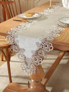 100% 涤纶双色水溶性蕾丝花边厨房/餐桌旗、橱柜/架子防尘罩、餐垫、家居装饰、节日/派对/婚礼装饰，1 件 - 卡其色 - 查看 13