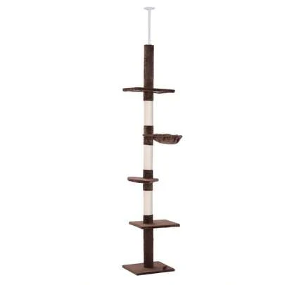 Árvore para gatos PawHut com altura do telhado ajustável, árvore estável para gatos com postes de sisal, árvore para escalada de gatos, marrom, 40 x 34 x 230-260
