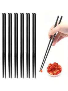 5 Pairs High Quality Stainless Steel Chopsticks - Non-Slip, Reusable Korean And Japanese Style Food Sticks For Sushi, Snacks Etc. - Durable Kitchen Utensil Set - Black - View 1