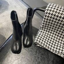 Genuine Leather Split-Toe Chunky Heel Mid-Calf Chelsea Boots For Women. - 黑色(單裡) - 查看 2