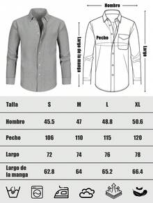 Camisa de manga larga de color azul sólido clásica para hombre, elegante de negocios casual caballerosa - Gris Claro - Ver 8