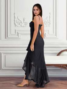 Đầm Maxi Dài Tay Xếp Ly Viền Ren Thanh Lịch Màu Trơn, Đi Biển - màu đen - Xem 3