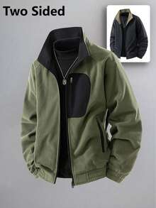 Men's Jacket, Thickened Fleece Reversible Windbreaker Jacket, Fashion Workwear Outerwear For Autumn/Winter - Black - View 2