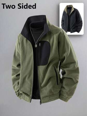 Chaqueta para hombres, chaqueta reversible con forro polar grueso, ropa de trabajo de moda para otoño/invierno