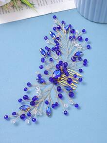 1pc Handmade Green Glass Rhinestone Hair Comb, Suitable For Brides, Weddings, Parties, Elegant And Unique - Multicolor - View 5