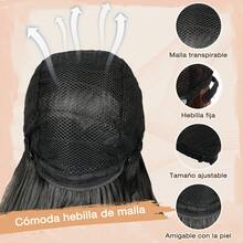 Cabello Liso y Rizado Negro Natural,Peluca Larga para Mujer,Peluca Fibra Negra Resistente al Calor de 26"/66 cm, Adecuada para Fiestas TemáTicas, Cosplay, Sesiones de Fotos, Citas y Más - Cabello rizado - Ver 5