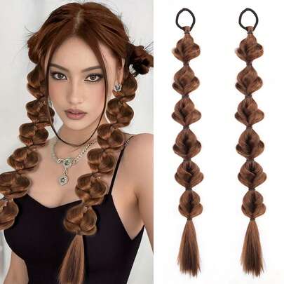 两片式泡泡辫可爱双面马尾假发。非常适合日常佩戴。适合女性佩戴。