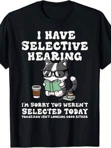 I Have Selective Hearing Cat Funny Saying Girls Kids Women T-Shirt - màu đen - Xem 1