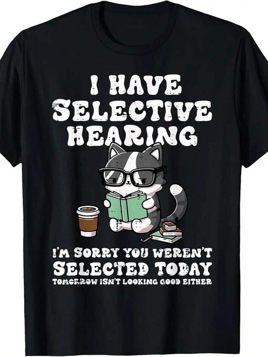 I Have Selective Hearing Cat Funny Saying Girls Kids Women T-Shirt - màu đen - Xem 1