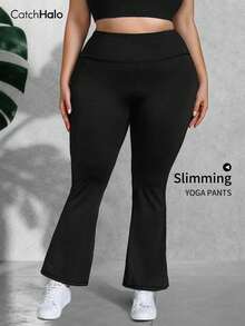 Leggings de yoga de talla grande con vuelo de tela de punto para mujeres - Cintura alta con control de abdomen y levantamiento de glúteos y pantalones de yoga que moldean el Body | Pantalones deportivos a prueba de sentadillas con estiramiento en 4 direcciones sin costuras para gimnasio, yoga, pilates, correr, ciclismo