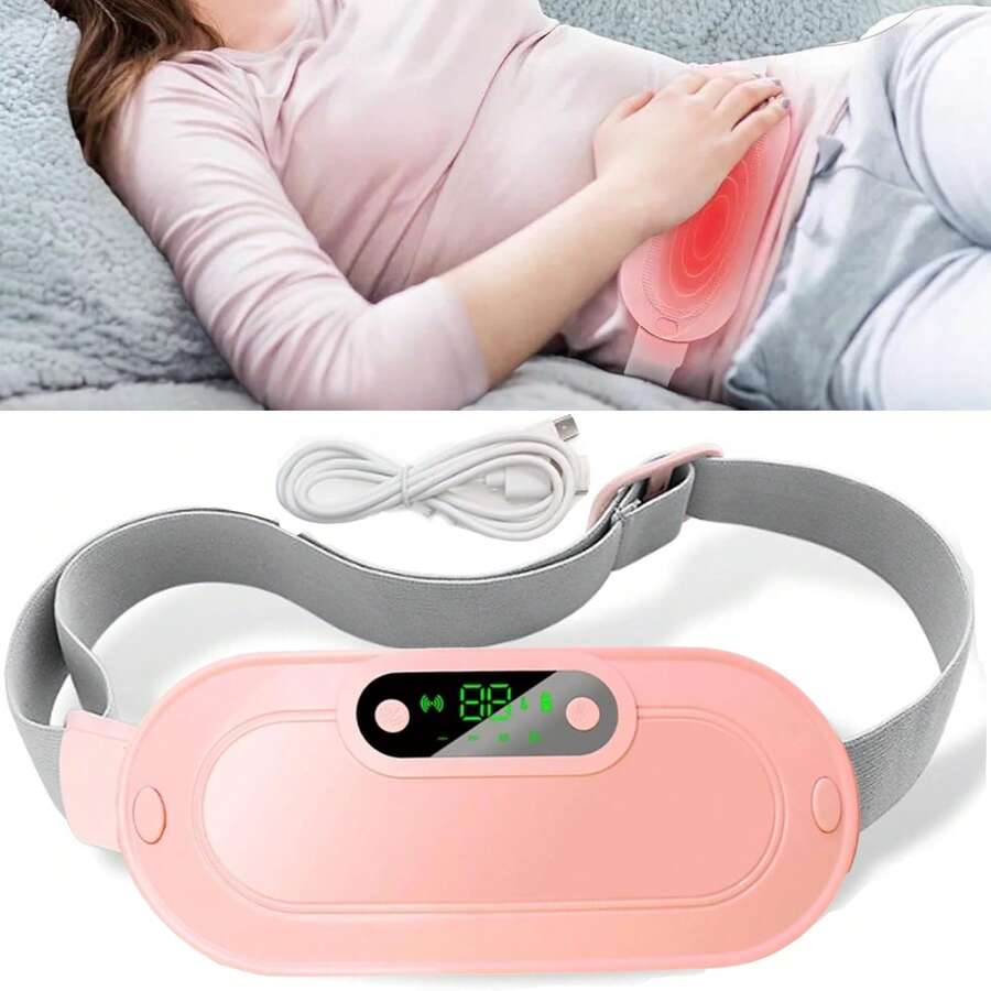 Cordless Heating Pad For Period Cramps: Portable Menstrual Heating Belt With 3 Heat Levels 4 Massage Modes - Wearable Waist Heating Pad For Women Girls - 粉色 - 查看 1