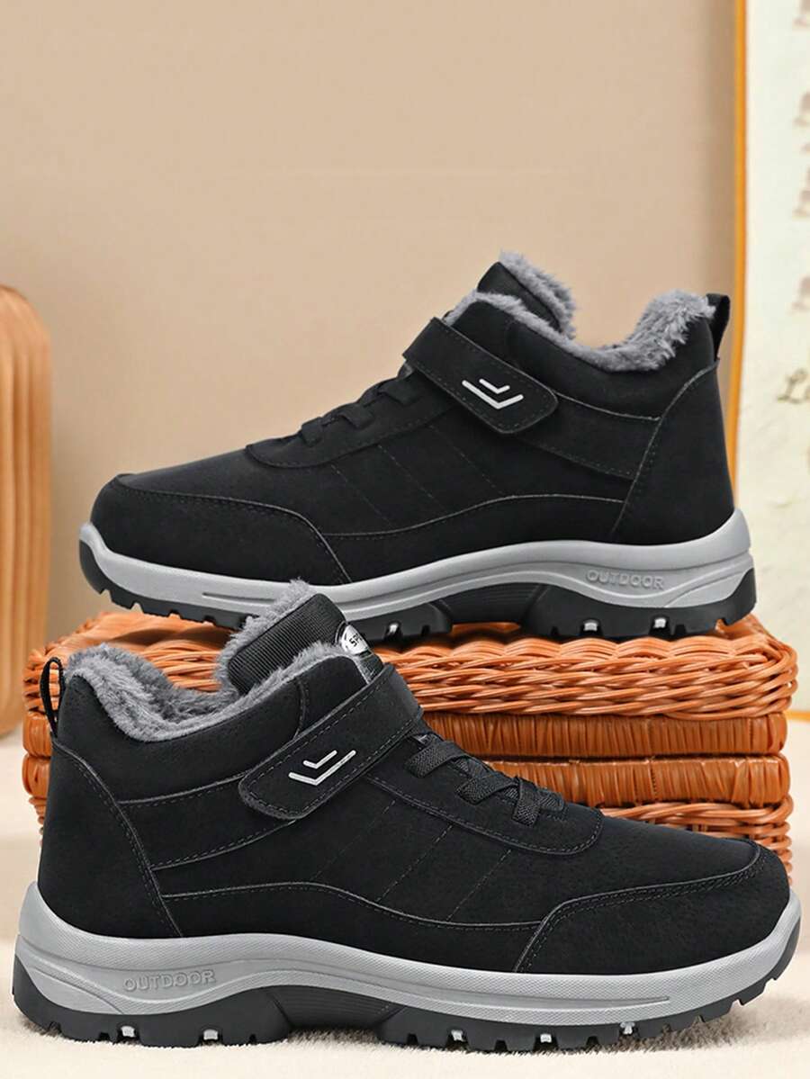 1 Pair Casual Sports Shoes For Teenagers, Couple Shoes, Campus Student Outdoor Sports Running Shoes, Hiking Shoes, Snow Boots, Wear-Resistant Anti-Slip, Hook And Loop Convenient To Wear, Autumn/Winter - Black - View 1