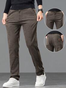 Men's New Embroidered Slant Pocket Casual Pants, Gentleman's Light Business Straight Trousers, Suitable For Husbands, Boyfriends, Outings With Friends, And Gatherings - Camel - View 3