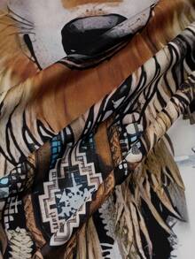 Women'S Wolf Head & Headdress  Print Maxi Dress - Elegant Wolf Face & Design With American-Inspired  Art, Round Neck Long Sleeve A-Line Dress For Spring/Fall, Casual To Formal Events, Spring Fashion, Fall Outfit, Fashion Lovers - 星星 - 查看 6