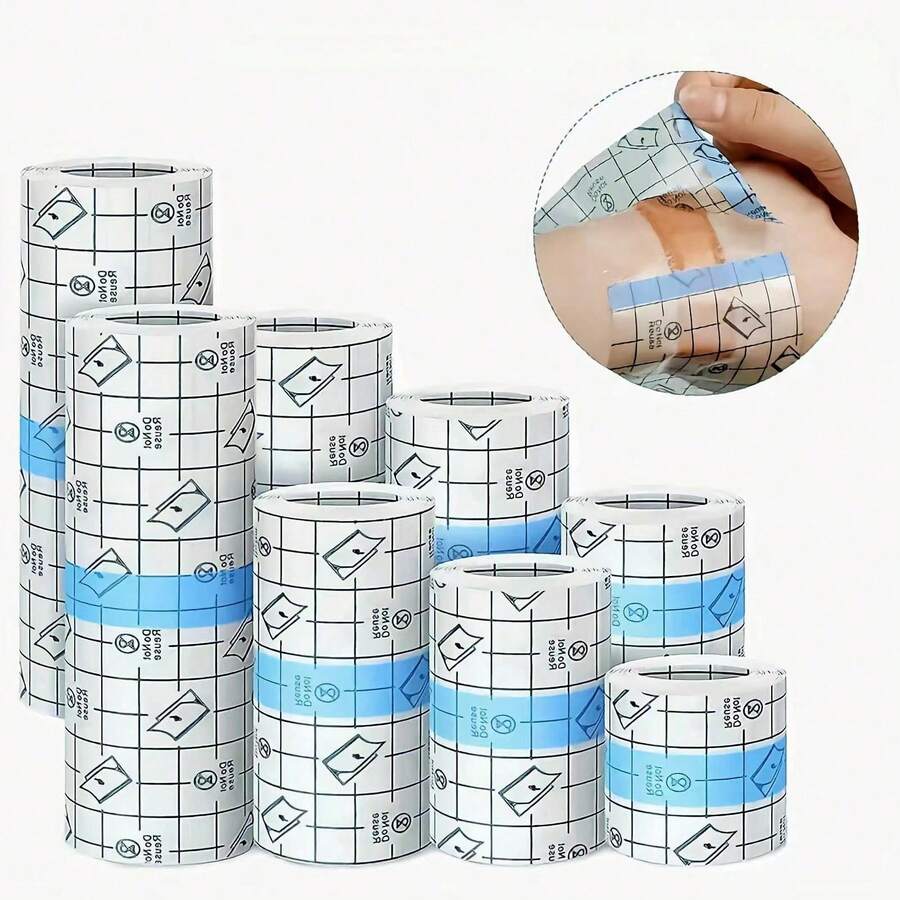 1 Roll Transparent Self-Adhesive Bandage, Waterproof Tattoo Care Bandage Roll, Skin Dressing, Suitable For Swimming And Tattoo Care - Blue - View 1