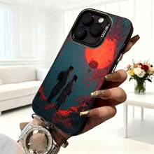 Cubierta de telefono para iPhone con diseño de pareja bajo luna roja color azul oscuro y rojo estampado artístico para uso diario en cafeterias y salas de estar - Blanco - Ver 6