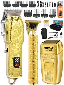 HIENA 4-In-1 Professional Hair Clippers & Beard Grooming Kit, Cordless Electric Hair Trimmer For Men, USB Charging & Digital Display, Hair Tools For Men, Portable Electric Shavers, Household Barber Supplies, Christmas Dad Gifts, Men's Gifts - 金色 - 查看 1