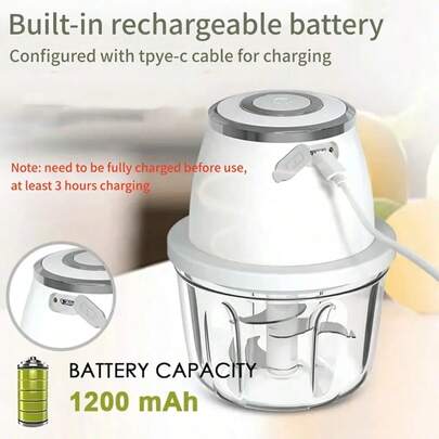 340 g bärbar elektrisk mathackare och mixer - Mini trådlös USB-handhållen vitlöksskärare, lämplig för grönsaker, ingefära, frukt, chilipeppar och kött