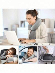 1 Piece Travel Pillow Neck Pillow Airplane Pillow Travel Car Home Office Travel Neck Flight Pillow Snap Button With Soft Cover, U-Shaped Neck Pillow Portable Student Adult Pillow Cushion, Supports Neck And Protects Cervical Spine While Studying (This Is An Inflatable Pillow) - Multicolor - View 3