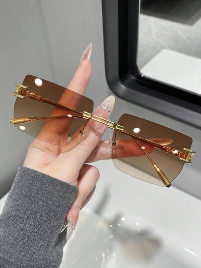 1副休闲方形无框时尚眼镜，女士时尚眼镜，适合夏季、海滩、旅行、派对、日常佩戴