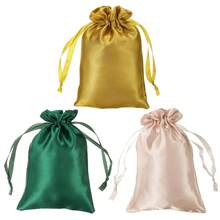Satin Bags With Drawstring, 3 Pack 4x6 Inch Wedding Favor Bags Mini Gift Packaging Bags For Birthday Christmas Jewelry Party, Green Champagne Gold Tone,Green - Green - View 1