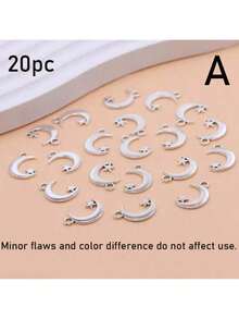 20PCS/10pcs/5pcs Silver Plated Moon And Star Charms For Jewelry Making DIY Necklace Bracelet Earrings Accessories Cheap Craft Supplies For Eid, Ramadan,Anti-Rust 304 Metal Pendant, For Jewelry Making, DIY Handcraft Supplies, Necklace And Bracelet Accessories