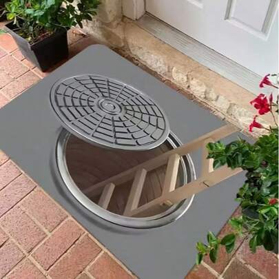 1 件灰色井盖地垫，小地毯，迎宾垫，地毯，地垫，户外地垫，厨房地毯，家居装饰，前门地垫，小型地毯，户外垫，家居装饰，地毯，花园地毯，可水洗地毯