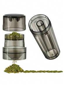 一套三合一手动卷烟器及烟草研磨器，带漏斗、四层研磨器、卷烟管、烟草切碎器，具备填充和储存功能，精美礼品，有黑色、蓝色、红色和透明色可选