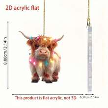 1pc Cute Highland Cow Christmas Ornaments, 1pc 2D Acrylic Decor, Non-Traditional & Adorable Suitable For Christmas Tree Hanging Decoration Christmas Decorations Home Christmas Gifts Christmas Decor - 彩色 - 查看 2