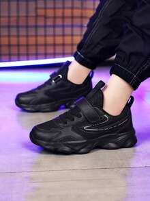 Simple Outdoor Style, All-Season Wear-Resistant, Shock-Absorbing, Non-Slip, Breathable, Lightweight Low-Top Children's Flat Shoes, Running Shoes For Boys. - 黑色 - 查看 2