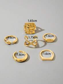 5件/6件/7件套简约优雅奢华不对称几何交叉镶钻复古光滑戒指套装，女士适用，适合派对、聚会、送礼