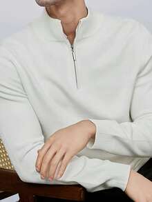 1件男士休闲长袖半拉链套头毛衣，适合日常穿着 - 白色 - 查看 5