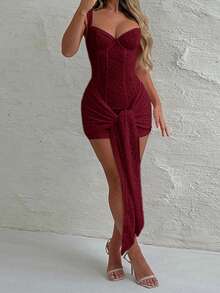 Onicee 夏季连衣裙，酒红色，优雅蕾丝吊带裙，时尚优雅派对礼服，适合情人节、约会、聚会、派对、旅行、度假、海滩等场合。 - 酒紅色 - 查看 4