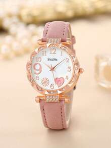 6/5pcs Women's Exquisite And Fashionable Fireworks Heart-Shaped Dial Quartz Watch, Suitable For Women To Wear, Paired With Elegant Jewelry Necklaces, Bracelets, Rings, And Earring Sets, Very Suitable For Women's Daily Life Such As Gatherings, Returning To School, And Traveling. Birthday Gifts, Graduation Season, Christmas, Valentine's Day, Are The Perfect Gifts For Women