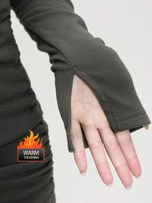 JUTU Double-Sided Velvet Elegant V-Neck Women's New Year Dress 2025, Fitted Slim Long Sleeve Skirt For Winter - 246 Earth Gray - View 8