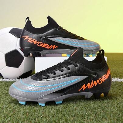 1双成人学生青少年高帮户外足球鞋，男士专业运动鞋，大码防滑耐磨AG钉FG天然草软地真草足球训练鞋系带真皮足球鞋，轻便高性能防滑设计高帮专业足球鞋