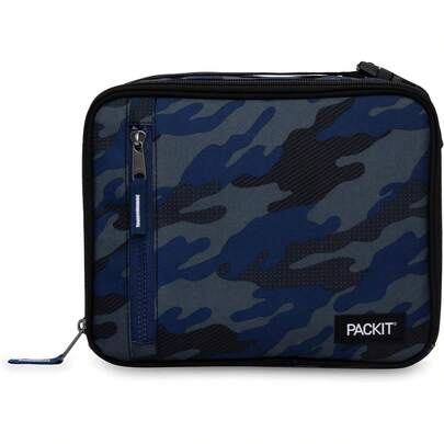 Fiambrera clásica congelable, camuflaje deportivo azul marino, construido con tecnología EcoFreeze plegable, reutilizable, cierre de cierre con bolsillo frontal con cierre y asa de hebilla,