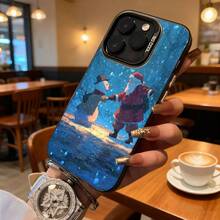 Funda de Teléfono Diseño de Santa y Muñeco de Nieve Azul para iPhone 14 13 12 11 Pro Max y  Galaxy S23 S22 S21 S20 Opción de Regalo Ideal para Todas las Temporadas - Negro - Ver 7