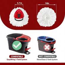 Spin Mop Replacement Head For O-Ceda EasyWring 1-Tank System, Mop Refills, Include 6 Cedar Mop Replace Heads, 1 Extra Mop Replacement Base, Microfiber, Easy To Replace - 白色 - 查看 2