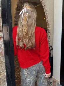 Women Solid Color Front Button Long Sleeve Casual Knitted Cardigan,Long Sleeve Tops - Red - View 5