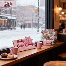 6 adornos navideños de madera para mesa: simpático muñeco de nieve, enano y camión. Decoración rústica para el hogar. - Rosa - Ver 1