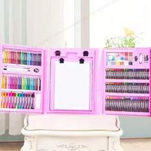 208件套儿童美术绘画套装，男女童皆宜，含双面画架、画笔、橡皮、卷笔刀、调色盘、精美艺术礼盒，适合开学/生日礼物、学习用品（包装图案及内部组件颜色随机） - 彩色 - 查看 2