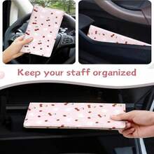 Mymazn Car Registration And Insurance Holder, PU Leather Glove Box Car Organizer With Magnetic Closure, Car Document Holder For Driver'S License &Amp; Essential Documents (Pink Bow) - ColorE - 查看 7