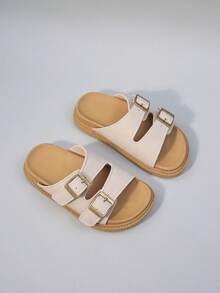 夏季软底儿童拖鞋、凉鞋、平底鞋、沙滩鞋，男女童大码户外鞋，时尚复古，露趾防滑凉鞋 - 米色 - 查看 6