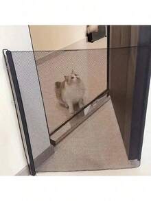 1pc Easy Install Retractable Black PVC Pet Gate - No Drill Fence For Indoor Stairs, Dog Barrier, Cat Enclosure With Automatic Closing Feature, Cat Gate For Outsid