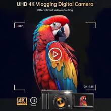 Nicamery Máy ảnh kỹ thuật số 4K, tự động lấy nét, camera quay video WiFi 64MP nâng cấp với màn hình lật 3 inch 180°, zoom kỹ thuật số 16X, máy ảnh du lịch cầm tay dành cho người mới bắt đầu, bao gồm 2 pin, màu đen [Thẻ nhớ bán riêng] - màu đen - Xem 3