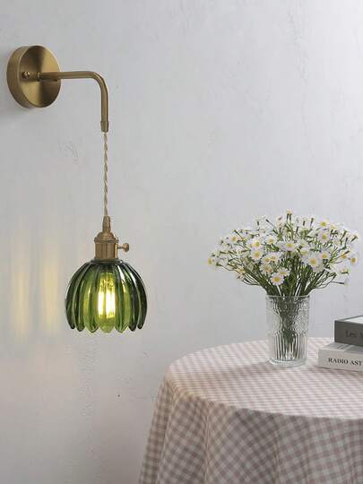 1pc Vintage Glass Wand Lamp Adjustable Arm Tulip Shade, E27 Base, Fixed Wiring, Bedside, Corridor, Bathroom Spiegel Front, ation, Bulb Not Included view 8