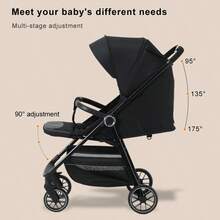 Lightweight Baby Stroller, Foldable Stroller, Widened Sunshade With Zipper, One-Touch Collection, Adjustable Backrest, Breathable Mesh, Easy To Carry, Suitable For Travel - Black - View 6