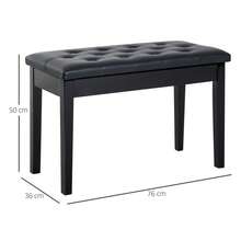 HOMCOM Piano Stool, Traditional Country Style Piano Bench With Storage, Rubberwood, Black Faux Leather, 76x36x50 - 1 - View 2